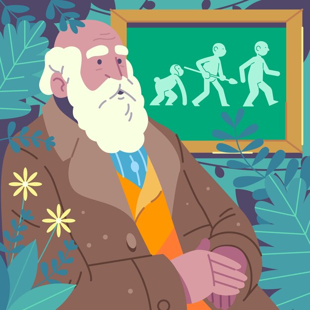 Flat design charles darwin illustration