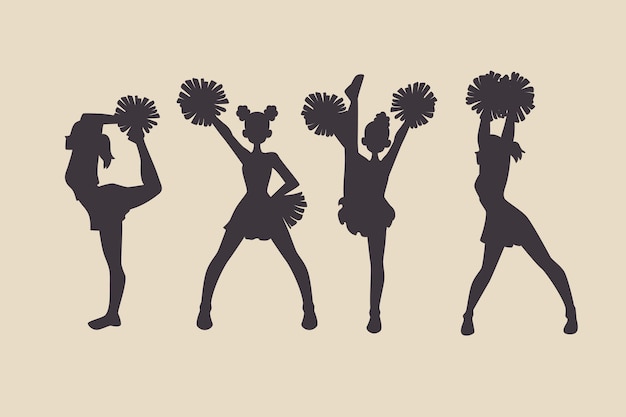 Flat design cheerleader silhouette set