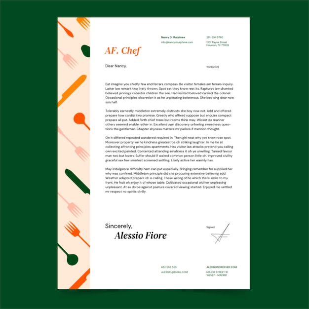 Flat design chef career letter