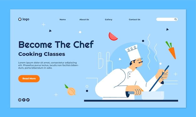 フラットデザインのシェフクッキングランディングページ