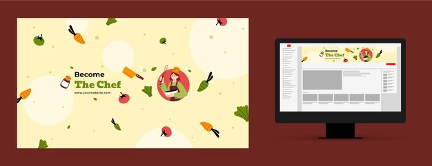 フラットデザインのシェフの仕事youtubeチャンネルアート