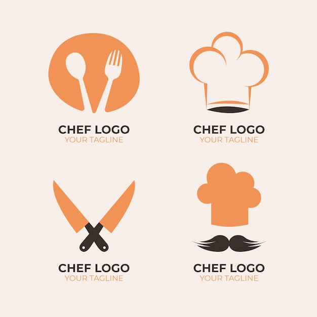 Плоский дизайн коллекции логотипов шеф-повара