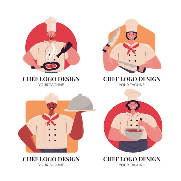 Бесплатное векторное изображение Коллекция логотипов шеф-повара в плоском дизайне