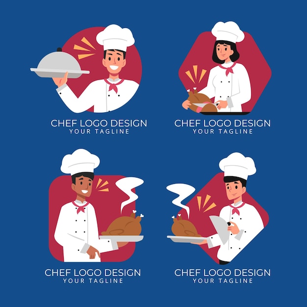 Flat design chef logo collection