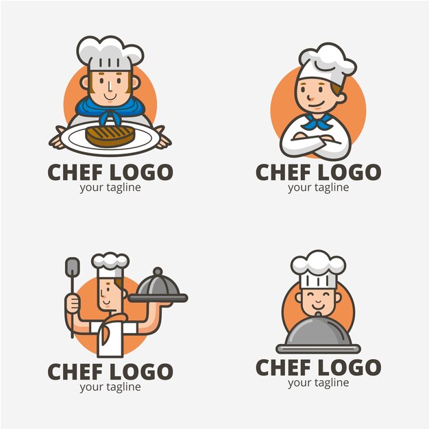 Flat design chef logo collection