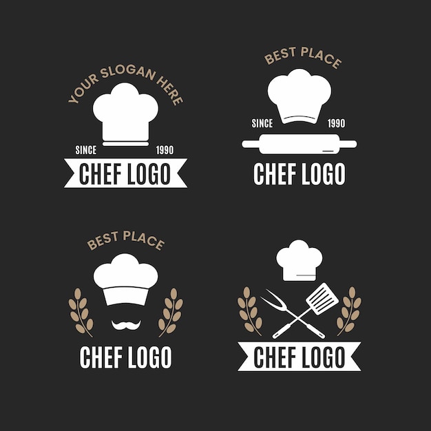 Flat design chef logo template pack