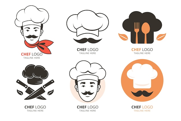 Vettore gratuito modelli di logo chef design piatto