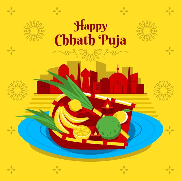 Vettore gratuito design piatto chhath puja