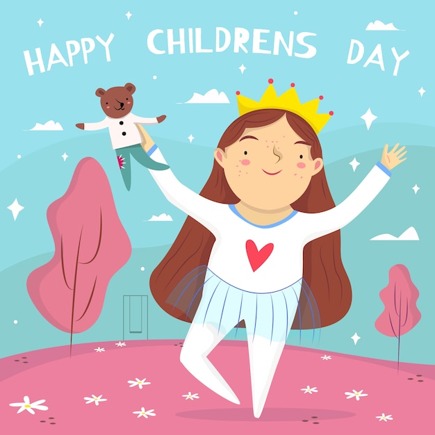 Flat design children's day background with girl