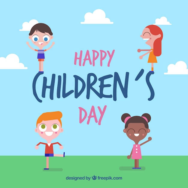 Free vector flat design childrens day concept with girls