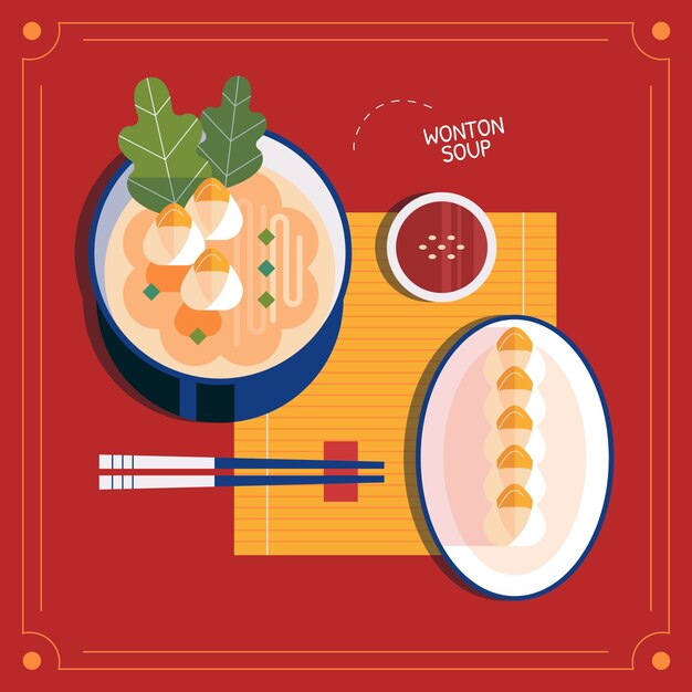 フラットなデザインの中華料理のイラスト