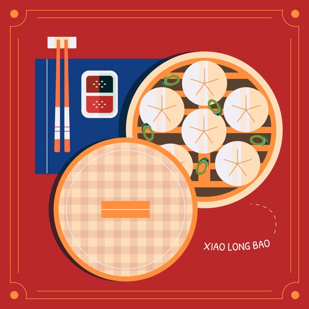 フラットなデザインの中華料理のイラスト