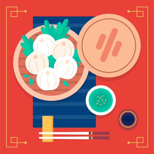 평면 디자인 중국 음식 그림