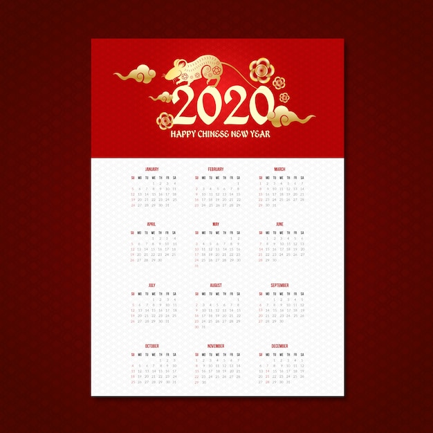 Flat design chinese new year calendar