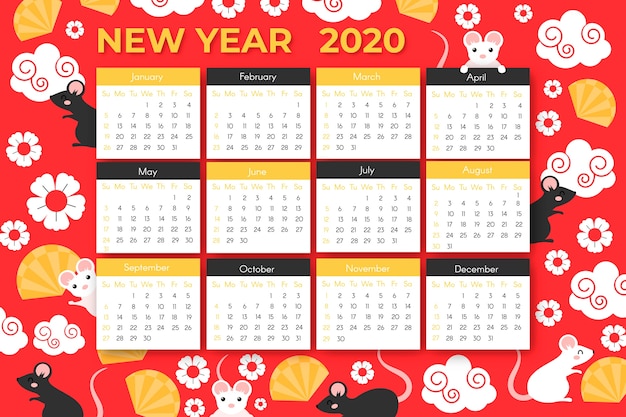 Calendario cinese di nuovo anno di design piatto