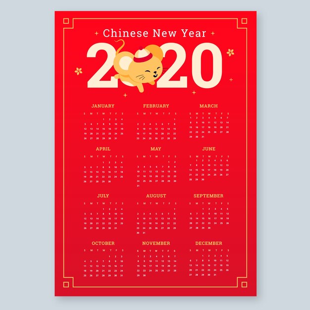 Flat design chinese new year calendar