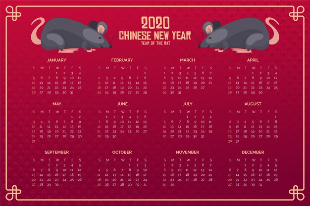 Calendario cinese di nuovo anno di design piatto