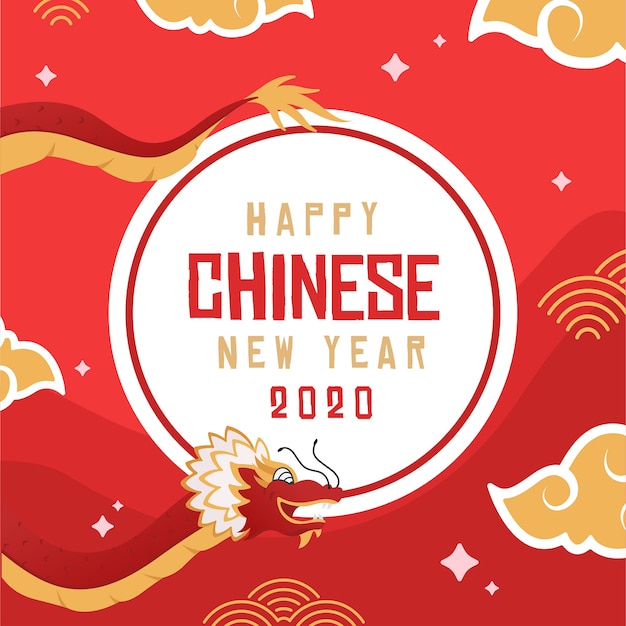 Flat design chinese new year with dragon illustration