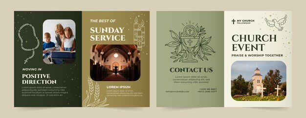 Modello di brochure della chiesa cristiana design piatto