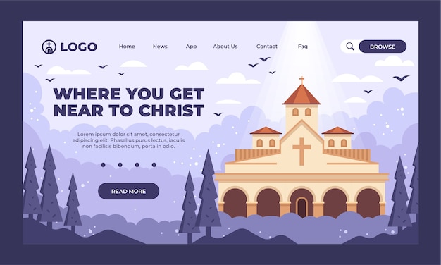 Vettore gratuito pagina di destinazione della chiesa cristiana dal design piatto