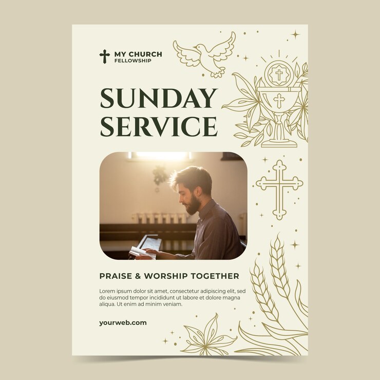 Free Vector flat design christian church poster template