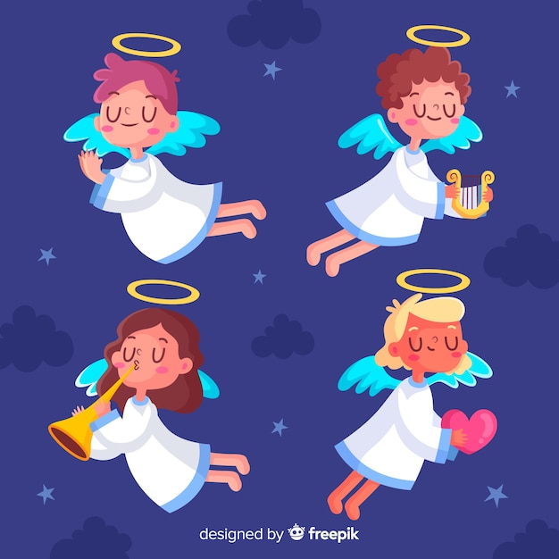 Flat design of christmas angel collection