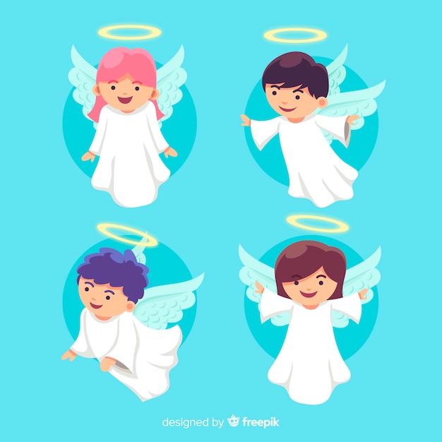 Free vector flat design christmas angel collection