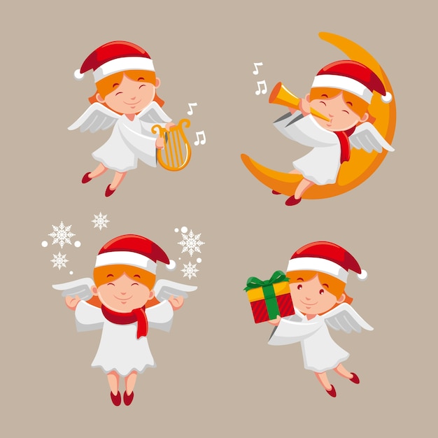 Flat design christmas angel collection