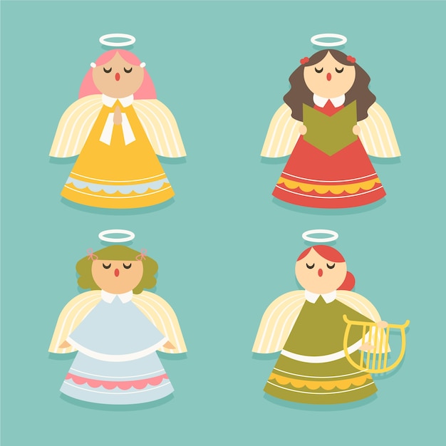 Free vector flat design christmas angel collection
