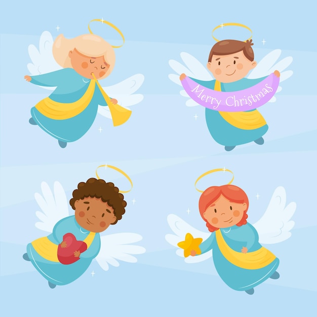 Flat design christmas angel collection