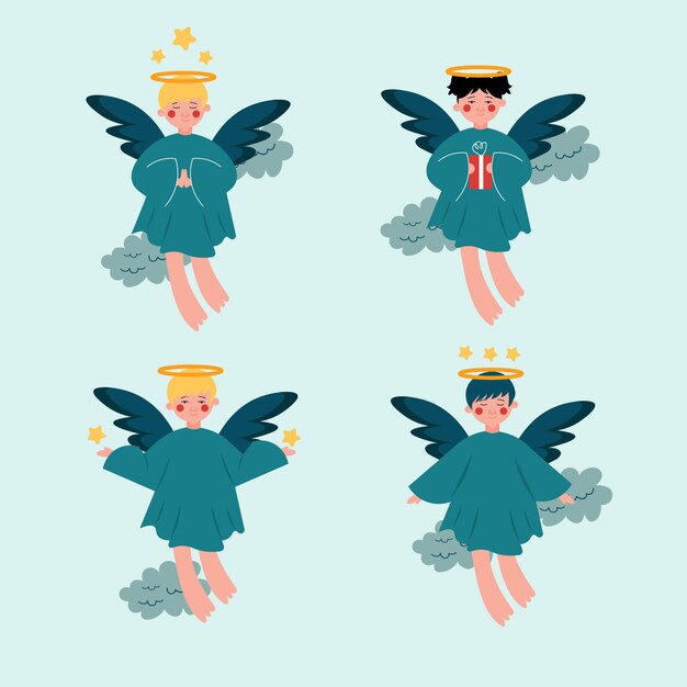 手描きクリスマス天使イラスト 無料のベクター