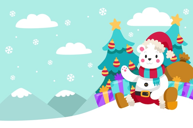 Free vector flat design christmas background with bear