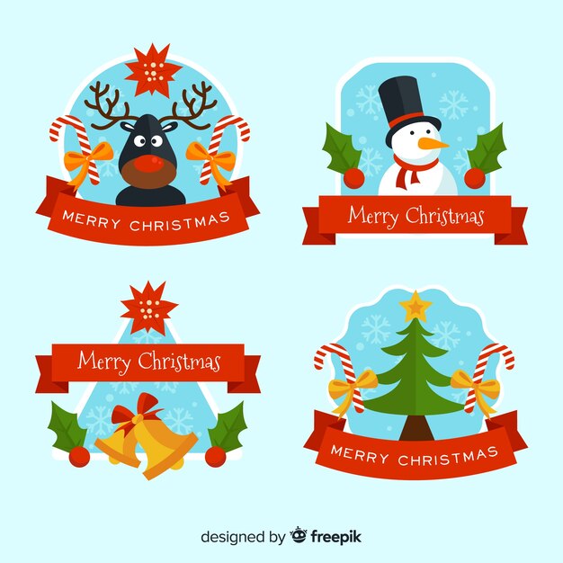 Flat design of christmas badge collection