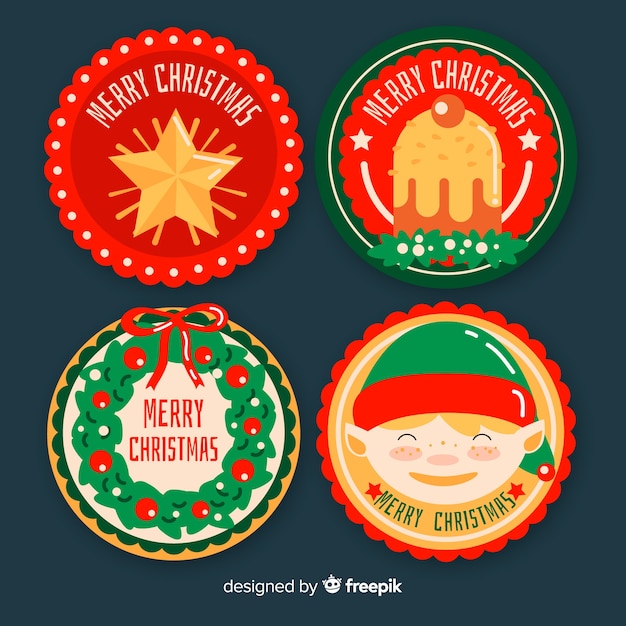 Free vector flat design of  christmas badge collection