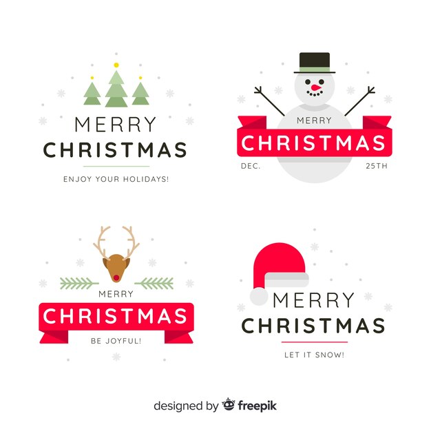 Flat design christmas badge collection