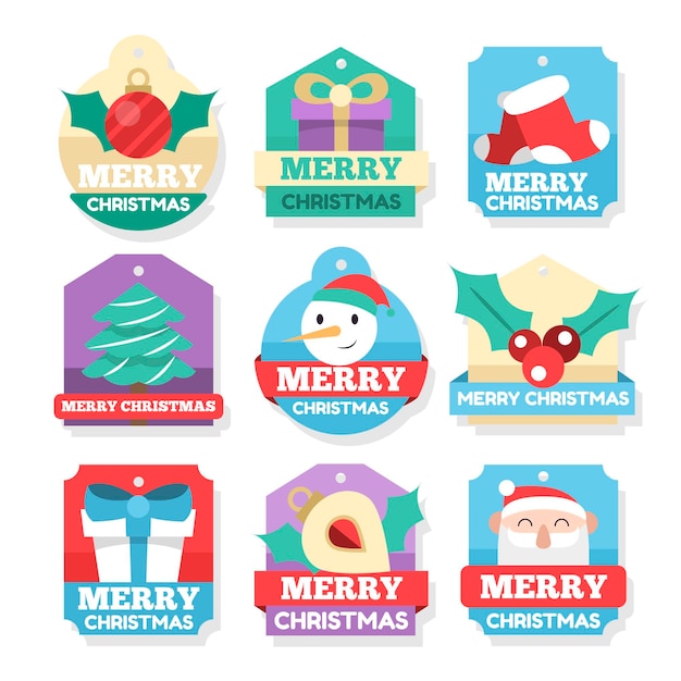 Flat design christmas badge collection