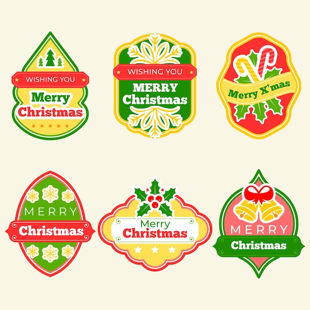 Flat design christmas badge collection