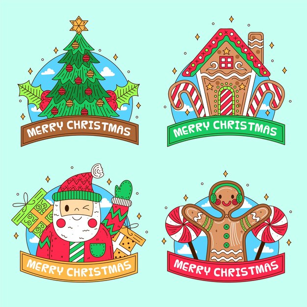 Flat design christmas badge collection