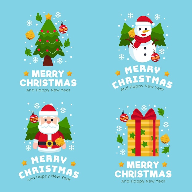Плоский дизайн рождественской коллекции значков