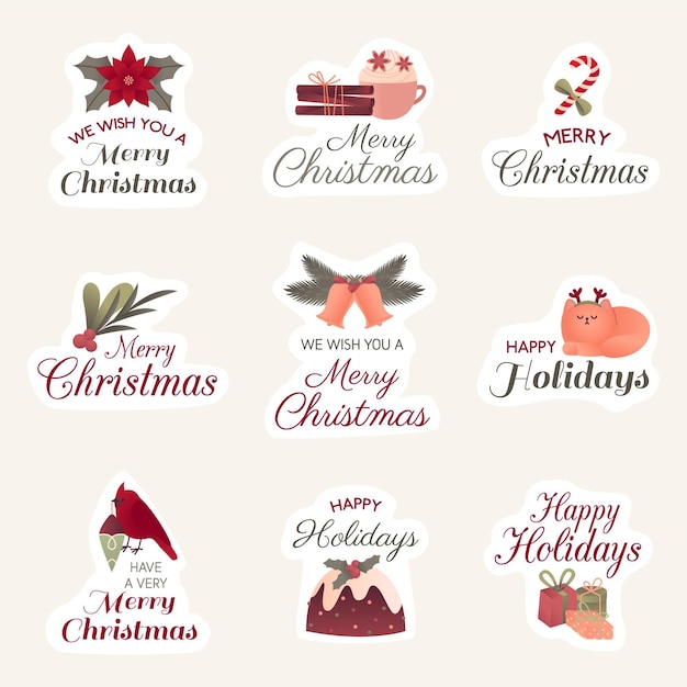 Плоский дизайн рождественской коллекции значков