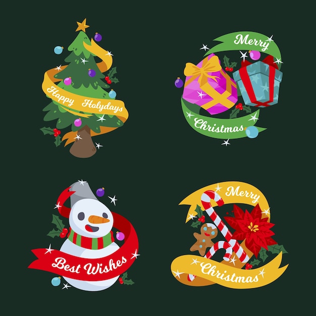 Бесплатное векторное изображение Плоский дизайн рождественский значок набор