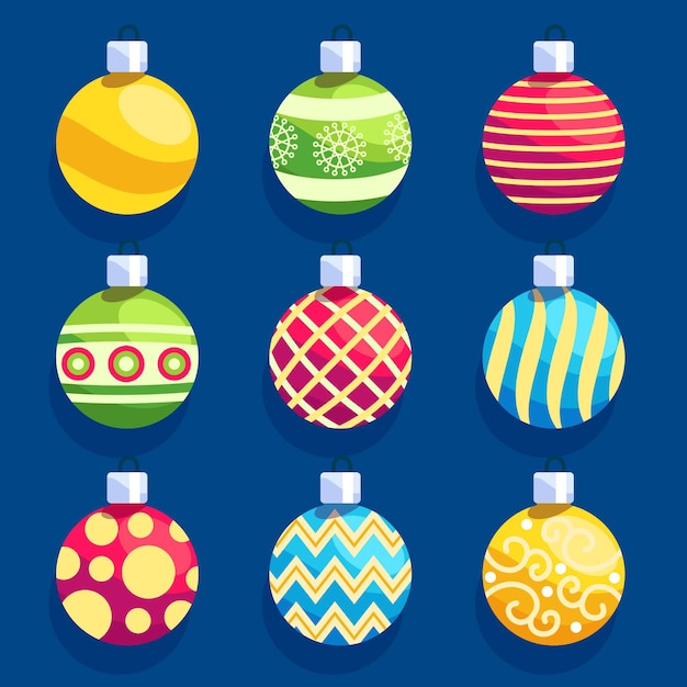 Коллекция рождественских шаров в плоском дизайне