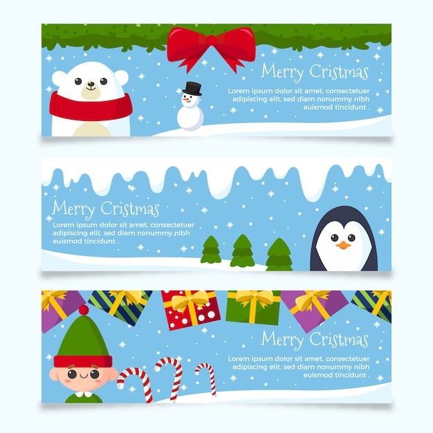 Flat design christmas banners set