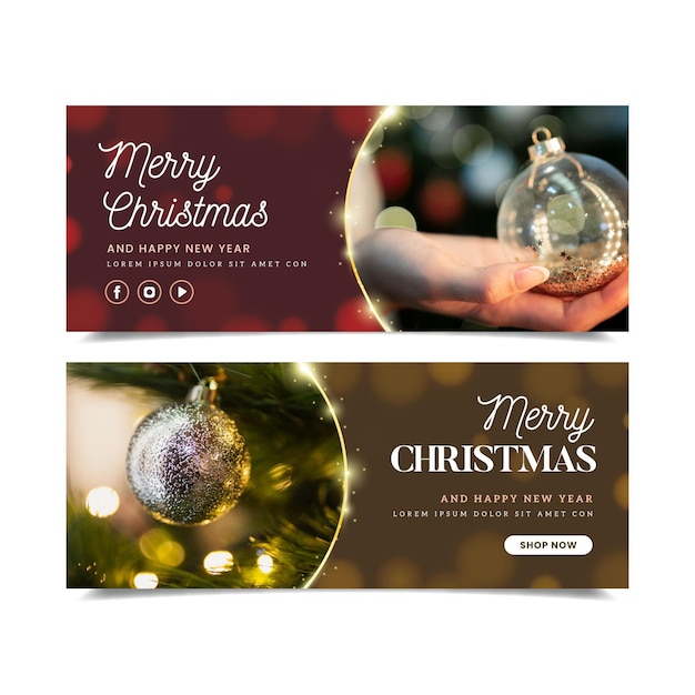 Free vector flat design christmas banners with photo set