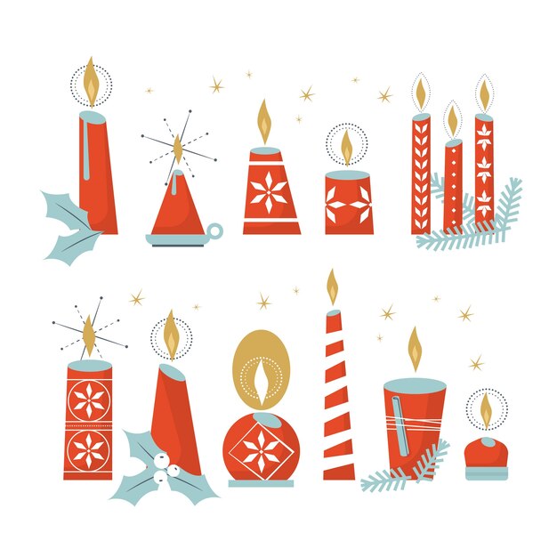 Flat design christmas candle collection