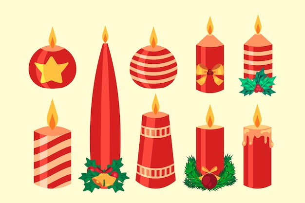 Flat design christmas candle collection