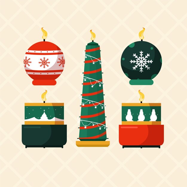 Flat design christmas candle collection