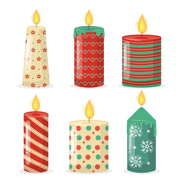 Vettore gratuito collezione di candele natalizie design piatto