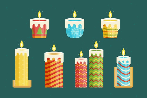 Collezione di candele natalizie design piatto