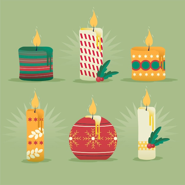 Коллекция рождественских свечей в плоском дизайне